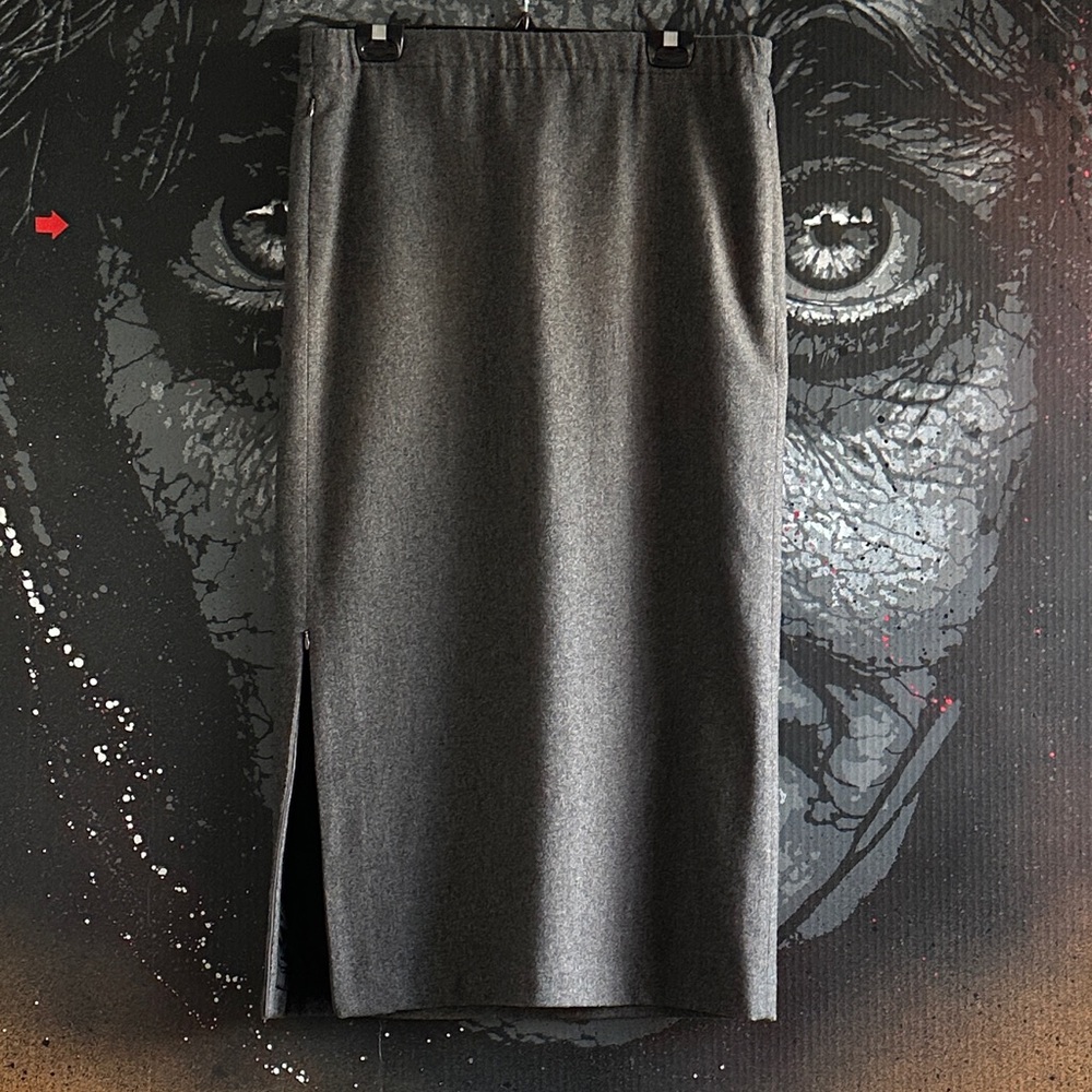 “DKNY PURE” FLANNEL DONNA KARAN MAXI LENGTH SLIT GREY SKIRT SIZE 10